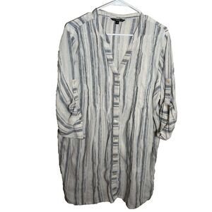 Club Z Collection Women's 1X Striped V-Neck 3/4 Sleeve Summer Casual Tunic Top